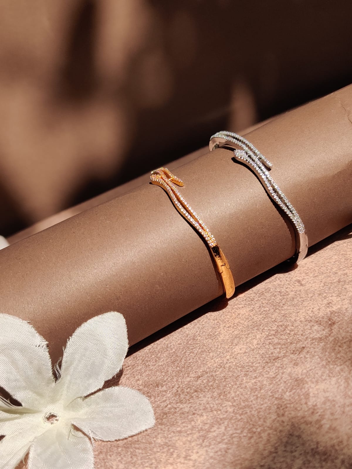 "Dual-Tone Nail Bangle Set in Rose Gold & Silver Finish"