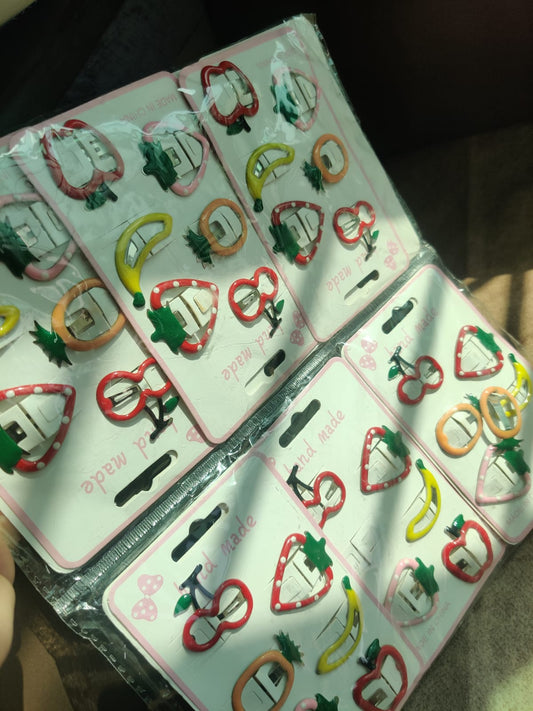 Fruit Hair Clip Set – Cute Strawberry, Banana & Apple Hairpins 6 PIECES