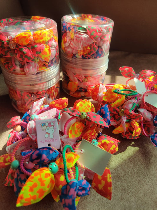 Rainbow Ribbon Hair Accessories Set – Colorful Bows & Matching Beaded Ties 36 pieces